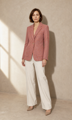 Women's Textured Single-Button Blazer for Smart Layering in Orange, 01 main, worn by model