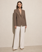 Women's Textured Single-Button Blazer for Smart Layering in Coffee, 01 main, worn by model
