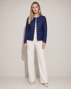 Women's Lightweight Down-Filled Quilted Jacket for Layering in Navy Blue, 01 main, worn by model
