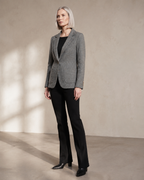 Women's Textured Single-Button Blazer for Smart Layering in Gray, 01 main, worn by model