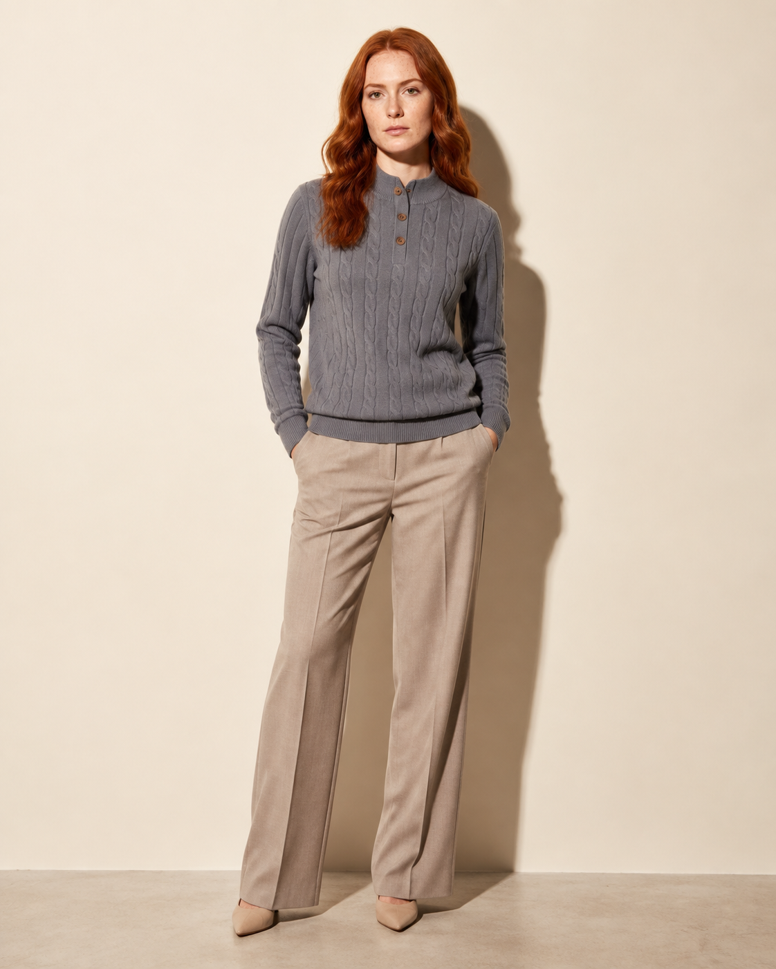 Half-height Henry Collar Button Twisted Sweater Thick Fashion Men's Knitwear in TL702 Iron Gray, 01 main, worn by model