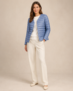 Women's Lightweight Down-Filled Quilted Jacket for Layering in Light Blue, 01 main, worn by model