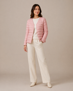 Women's Lightweight Down-Filled Quilted Jacket for Layering in Cherry Blossom Pink, 01 main, worn by model