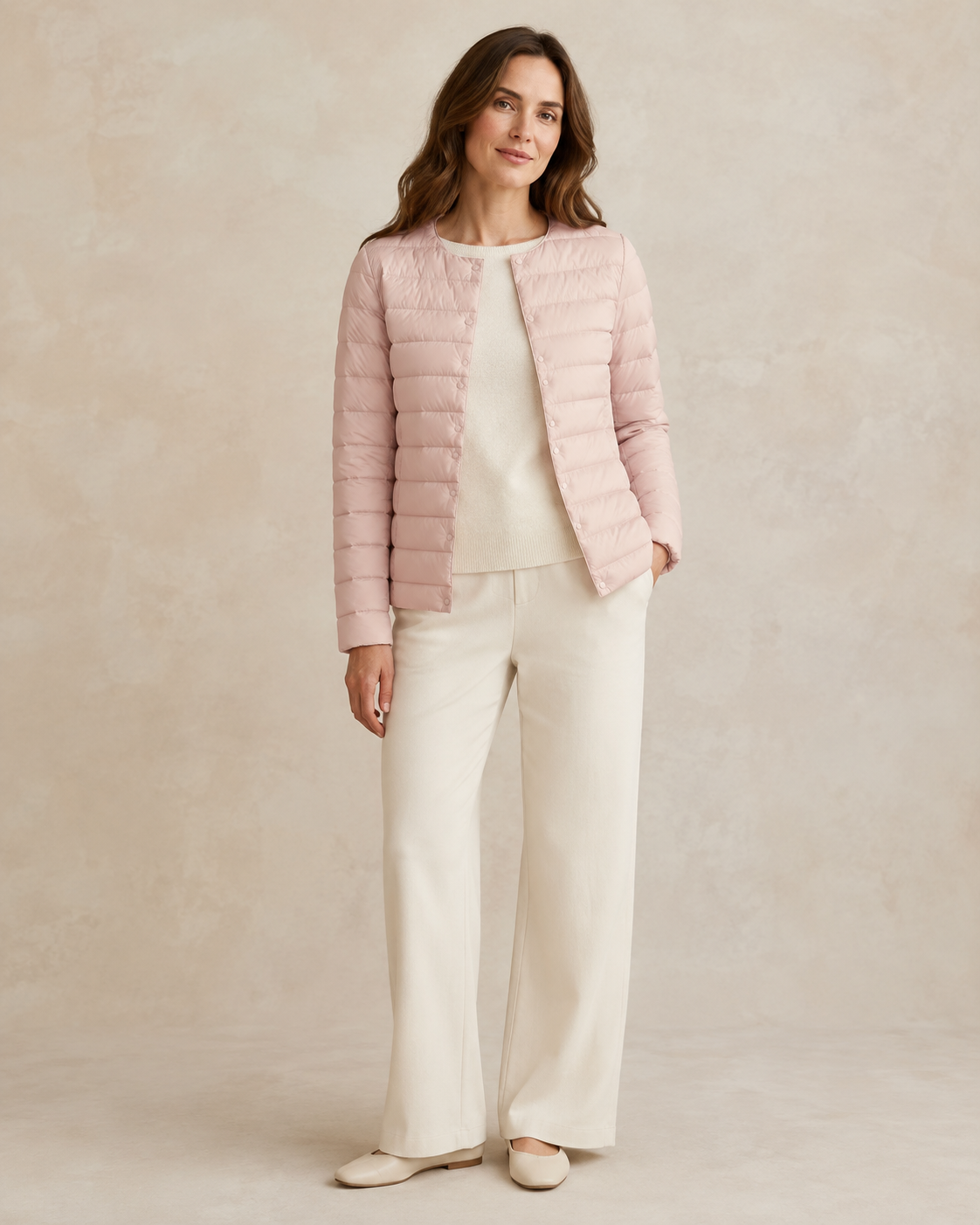Women's Lightweight Down-Filled Quilted Jacket for Layering in Light Purple, 01 main, worn by model
