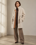 Women's Color-Block Fleece-Look Coat with Drawstrings in Picture Color, 01 main, worn by model
