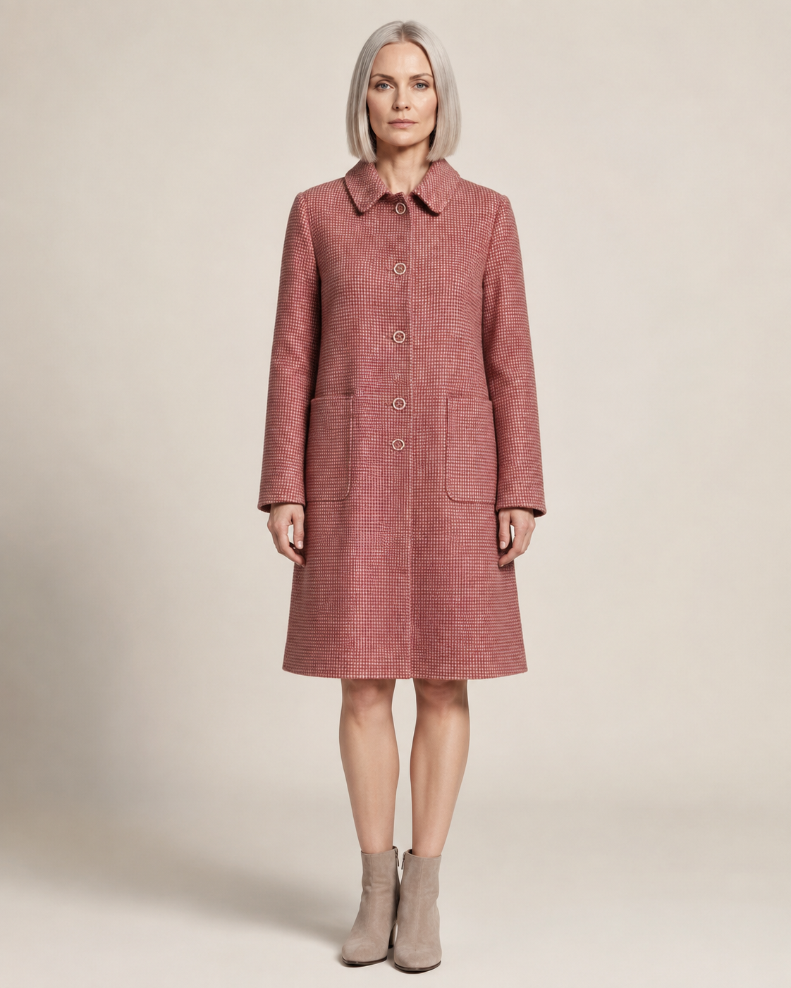 Women's Longline Lapel Coat for Everyday Layering in Red, 01 main, worn by model