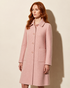 Women's Longline Lapel Coat for Everyday Layering in Pink, 02 standing lifestyle, worn by model