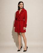 Women's Belted Wool Coat with Chest Flap Pockets in Bright Red, 02 standing lifestyle, worn by model