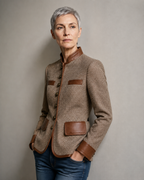 Women's Trim Detail Button Front Jacket in Brown, 02 standing lifestyle, worn by model