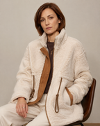 Women's Color-Block Fleece-Look Coat with Drawstrings in Picture Color, 03 seated or leaning, worn by model