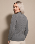 Half-height Henry Collar Button Twisted Sweater Thick Fashion Men's Knitwear in TL702 Stone Gray, 04 back or side, worn by model