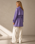 Women's Belted Leather-Look Trench Coat for Everyday Layering in Light Purple, 04 back or side, worn by model