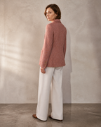 Women's Textured Single-Button Blazer for Smart Layering in Orange, 04 back or side, worn by model