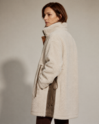 Women's Color-Block Fleece-Look Coat with Drawstrings in Picture Color, 04 back or side, worn by model