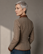 Women's Trim Detail Button Front Jacket in Brown, 04 back or side, worn by model