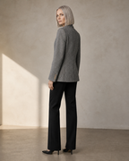 Women's Textured Single-Button Blazer for Smart Layering in Gray, 04 back or side, worn by model