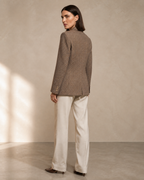 Women's Textured Single-Button Blazer for Smart Layering in Coffee, 04 back or side, worn by model