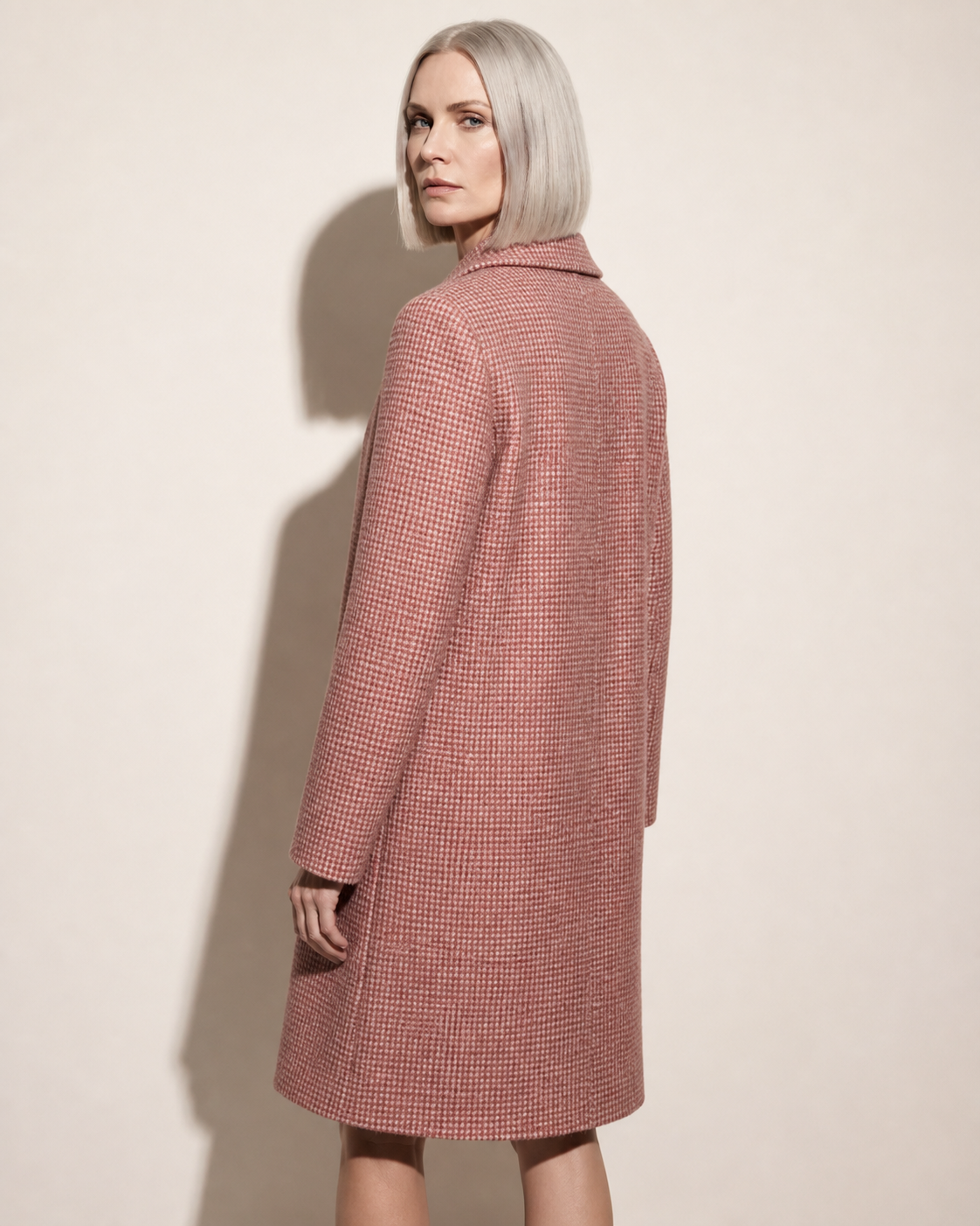 Women's Longline Lapel Coat for Everyday Layering in Red, 04 back or side, worn by model