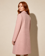 Women's Longline Lapel Coat for Everyday Layering in Pink, 04 back or side, worn by model
