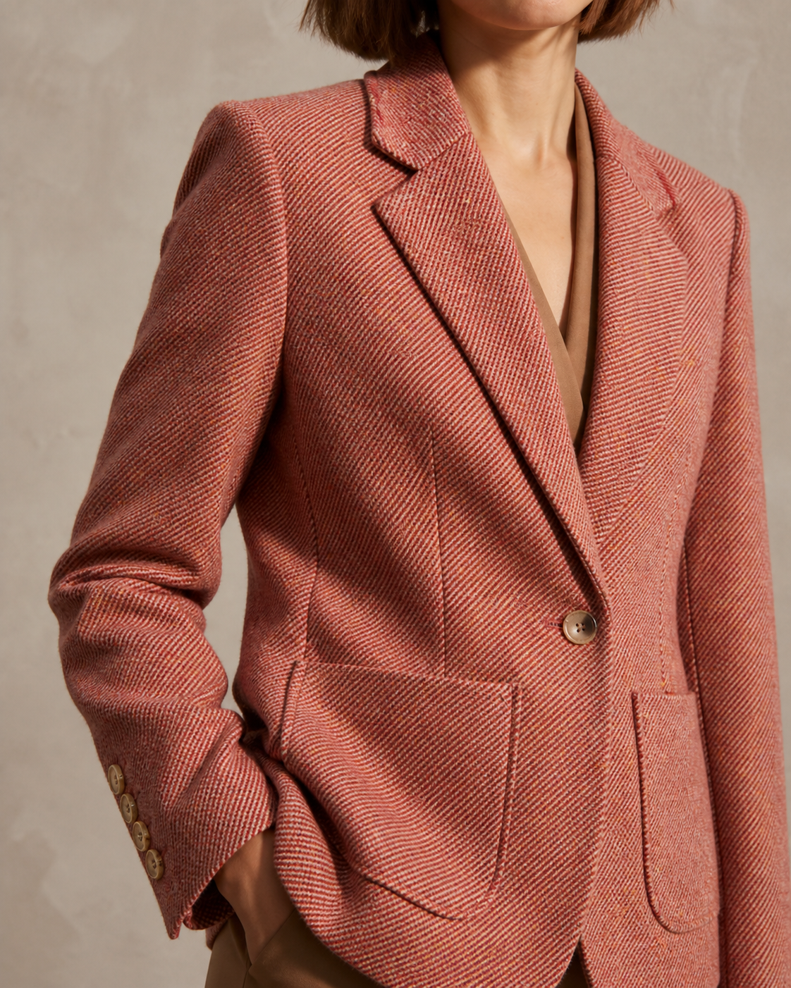 Women's Textured Single-Button Blazer for Smart Layering in Orange, 05 material macro, worn by model