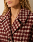 Women's Long Plaid Button-Front Coat for Smart Layering in Red, 05 material macro, worn by model
