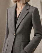 Women's Textured Single-Button Blazer for Smart Layering in Gray, 05 material macro, worn by model