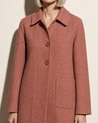 Women's Longline Lapel Coat for Everyday Layering in Red, 05 material macro, worn by model