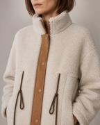 Women's Color-Block Fleece-Look Coat with Drawstrings in Picture Color, 05 material macro, worn by model