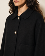 Women's Cropped Button-Front Woolen Jacket for Layering in Black, 05 material macro, worn by model