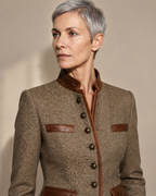 Women's Trim Detail Button Front Jacket in Brown, 05 material macro, worn by model