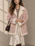 Warm editorial room · Soft sophisticated / old money Pink bust to thigh
