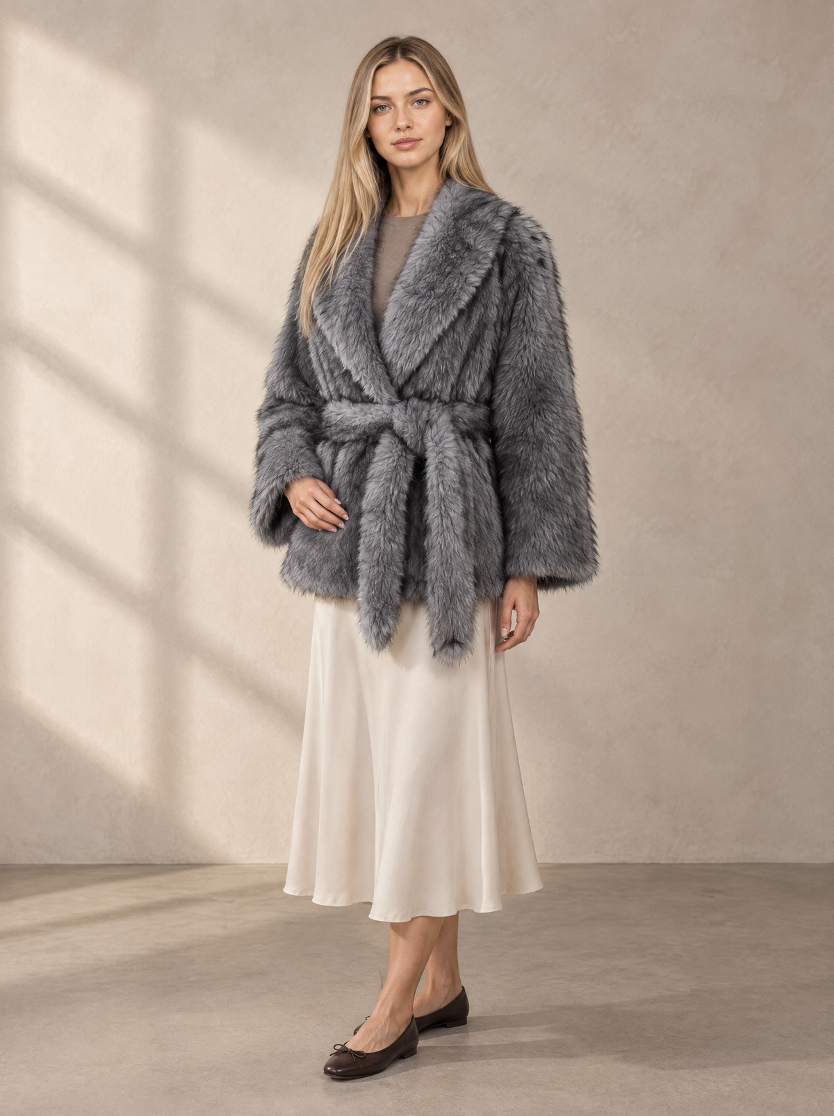Warm editorial room · Soft sophisticated / old money Grey main