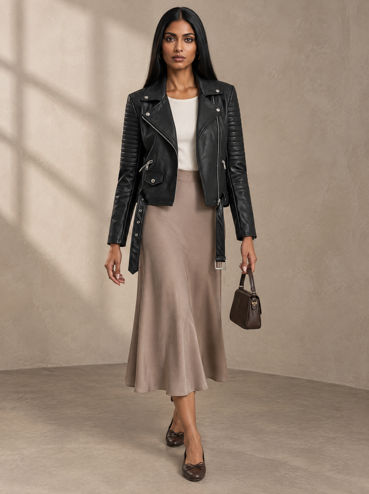 Warm editorial room · Soft sophisticated / old money Black main