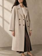 Warm editorial room · Soft sophisticated / old money Beige bust to thigh