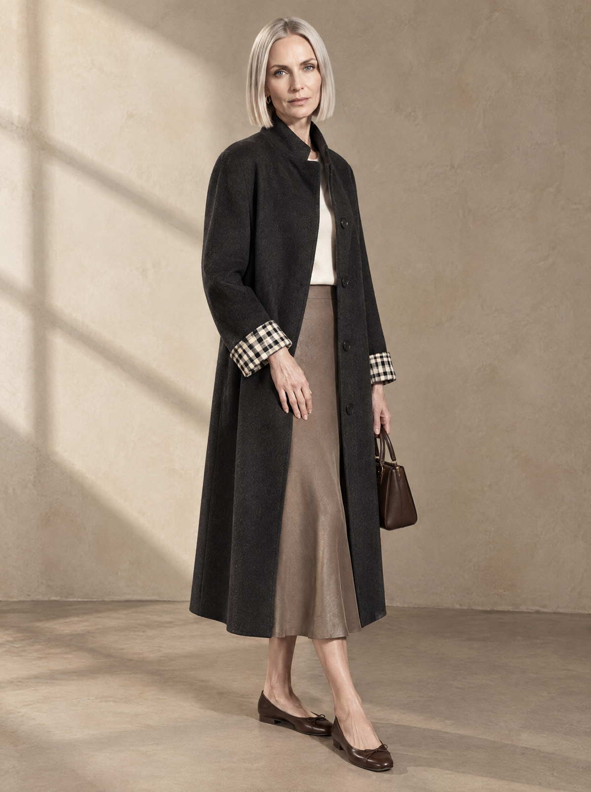 Warm editorial room · Soft sophisticated / old money Black main