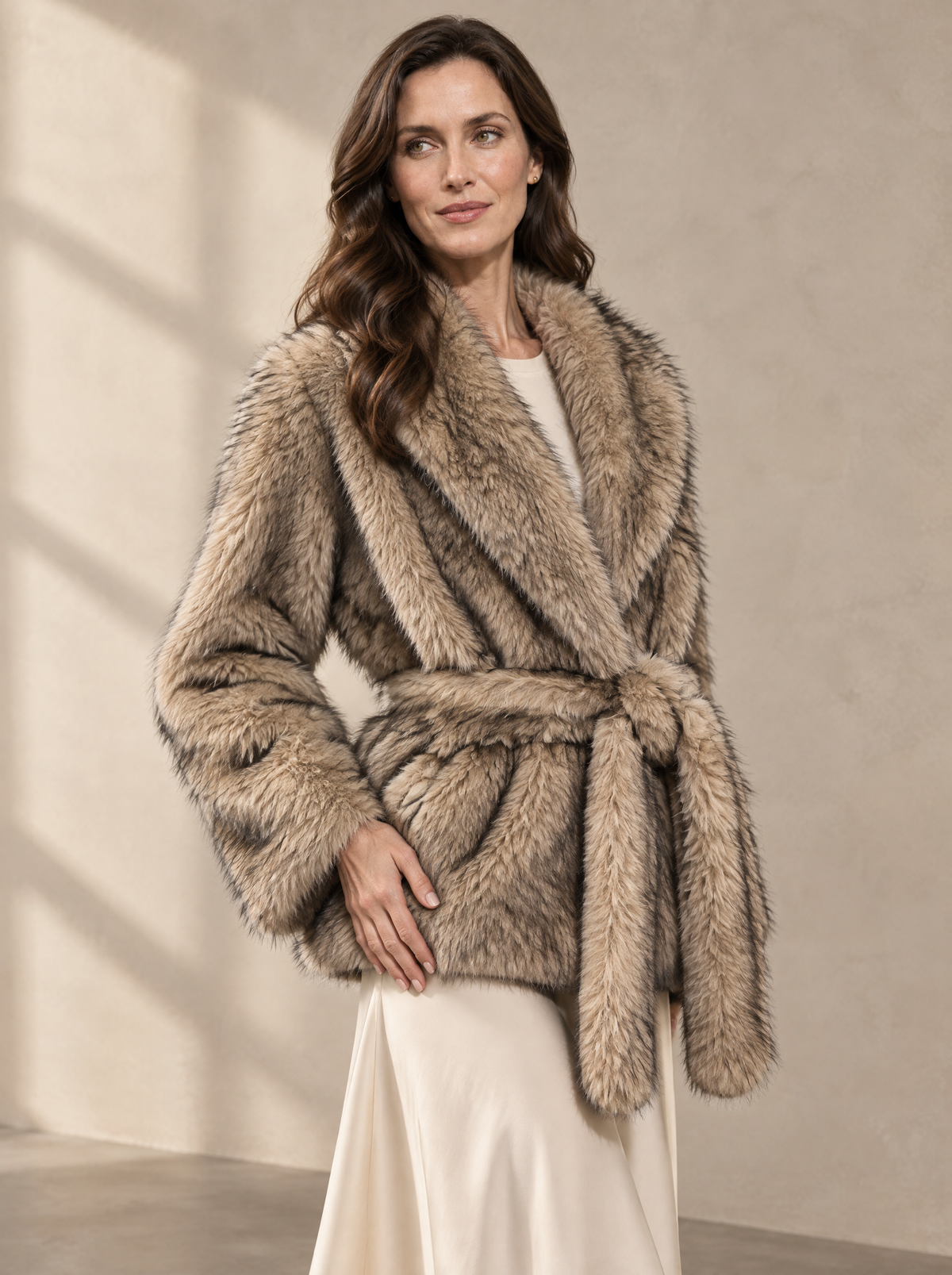 Warm editorial room · Soft sophisticated / old money Apricot adjusting