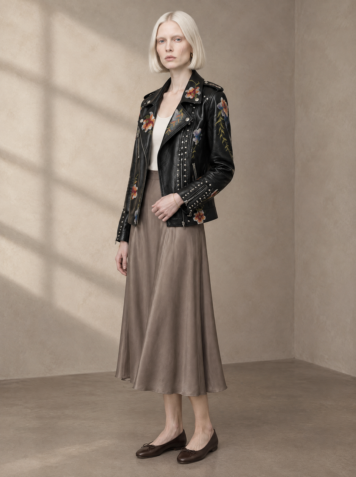 Warm editorial room · Soft sophisticated / old money Black main