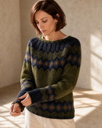 Women's Fashionable Pullover Sweater Top in Green, cuff detail close-up, worn by model