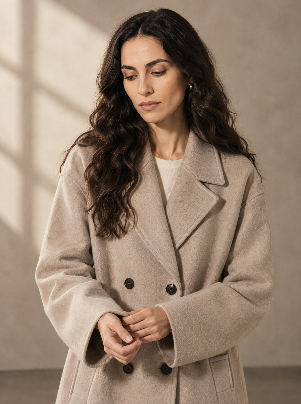 Warm editorial room · Soft sophisticated / old money Beige adjusting