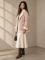 Warm editorial room · Soft sophisticated / old money Pink main