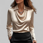 Unisex Satin Blouse with Waterfall Neckline