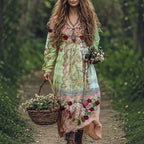 Women's Vintage Western V-Neck Maxi Dress