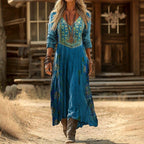 Women's Vintage Western V-Neck Maxi Dress