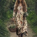 Women's Vintage Western V-Neck Maxi Dress