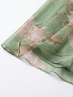 Women's Green Floral Chiffon Halter Maxi Dress