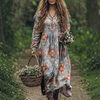 Women's Vintage Western V-Neck Maxi Dress