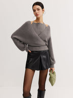 Women's 2 in 1 Bat Sleeve Halter Knit Top