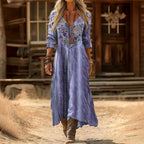 Women's Vintage Western V-Neck Maxi Dress