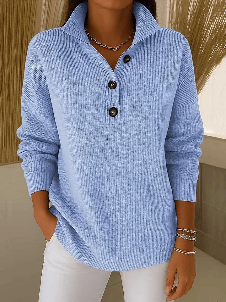 Women's V-Neck Polo Jumper with Long Sleeves