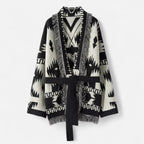 Women's Cardigan with Cashmere, Jacquard Details and Tassels